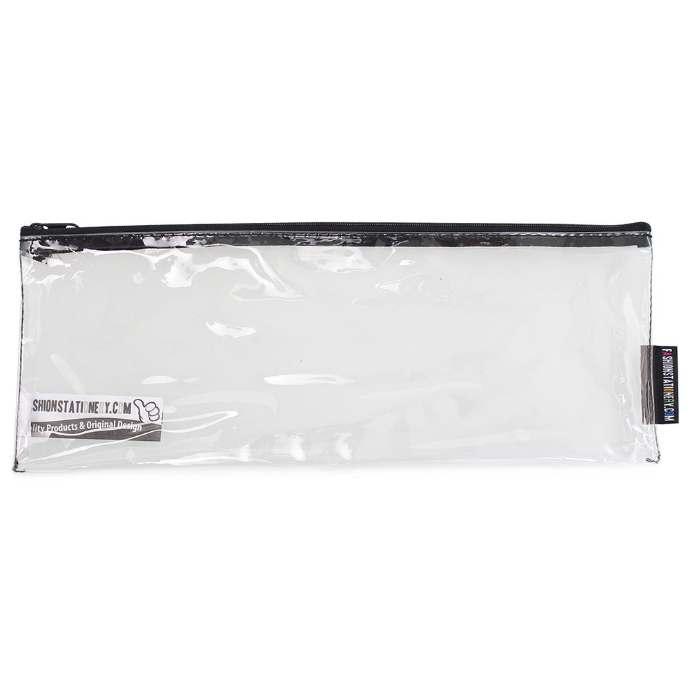 large clear flat exam pencil case black zip