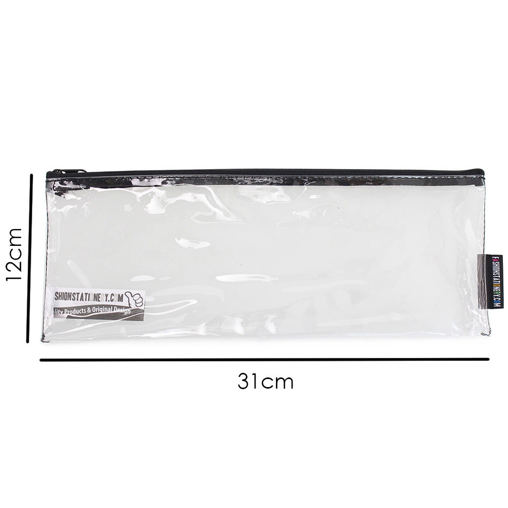 large clear flat exam pencil case black zip