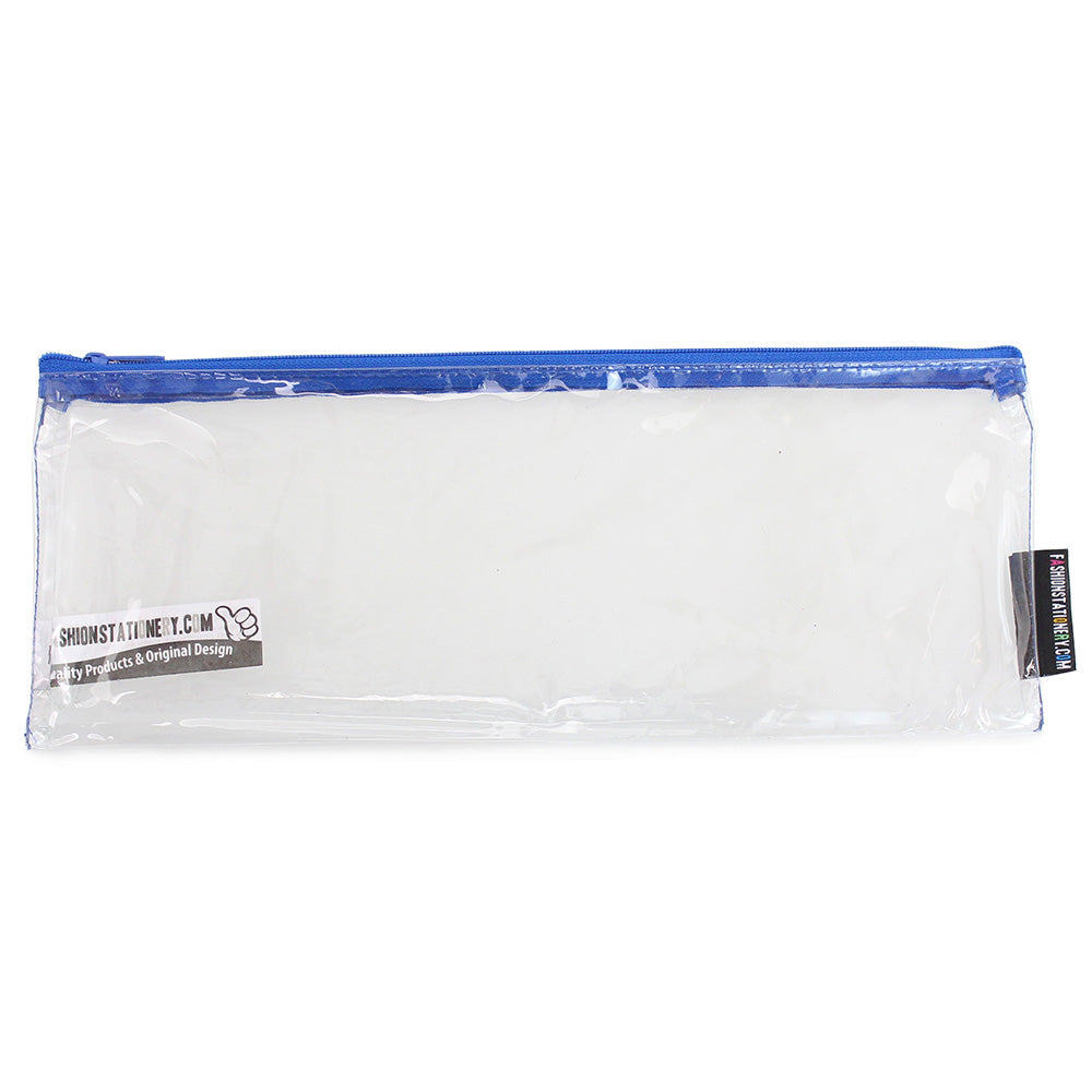 large clear flat exam pencil case blue zip