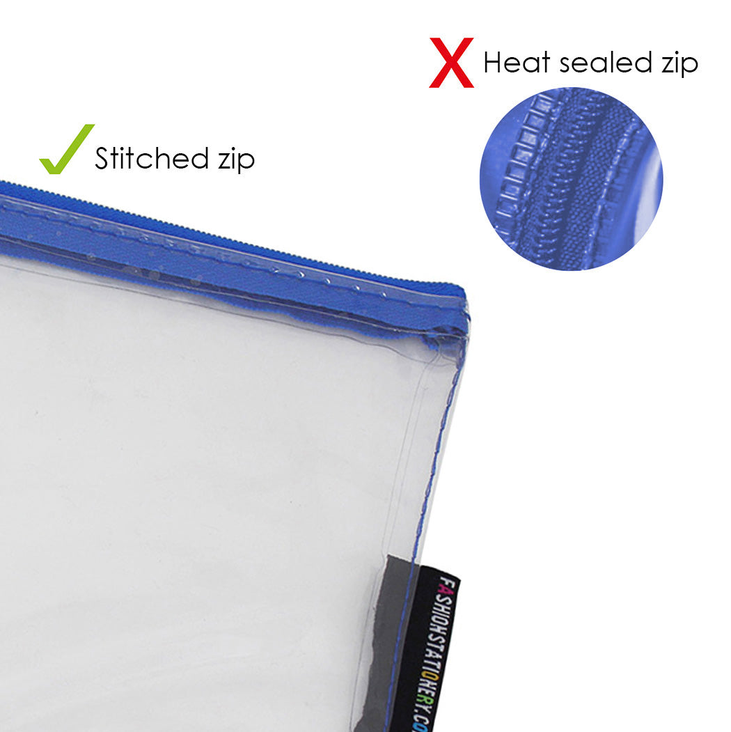 large clear flat exam pencil case blue zip