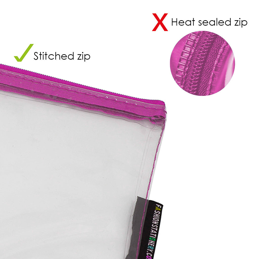 small clear flat exam pencil case pink zip