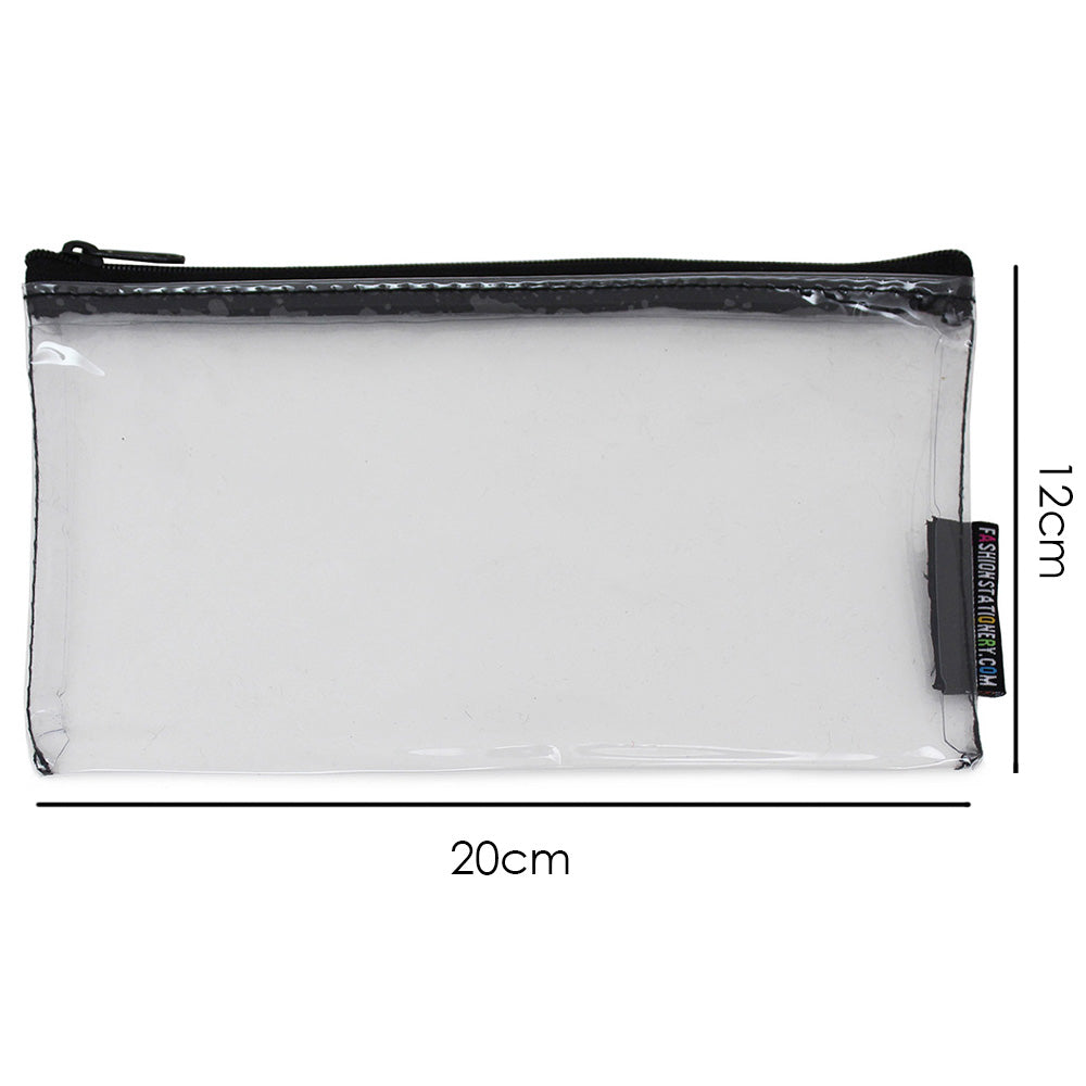 small clear flat exam pencil case black zip