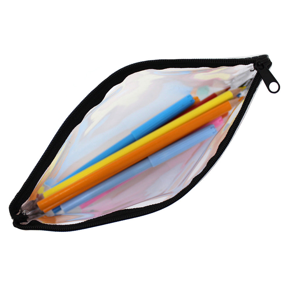 small clear flat exam pencil case black zip