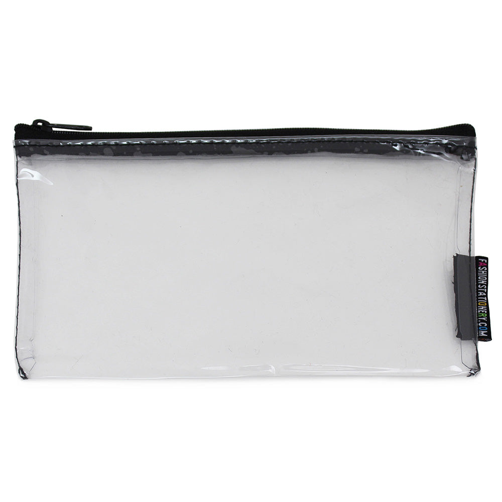 small clear flat exam pencil case black zip