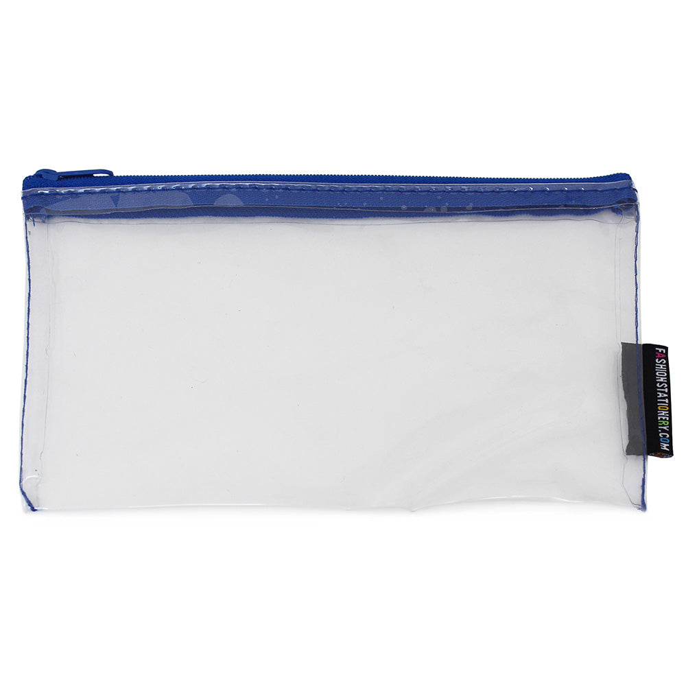 small clear flat exam pencil case blue zip