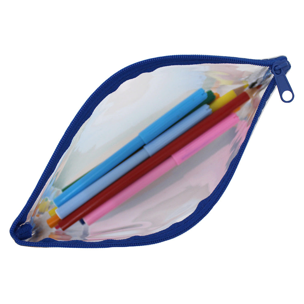 small clear flat exam pencil case blue zip