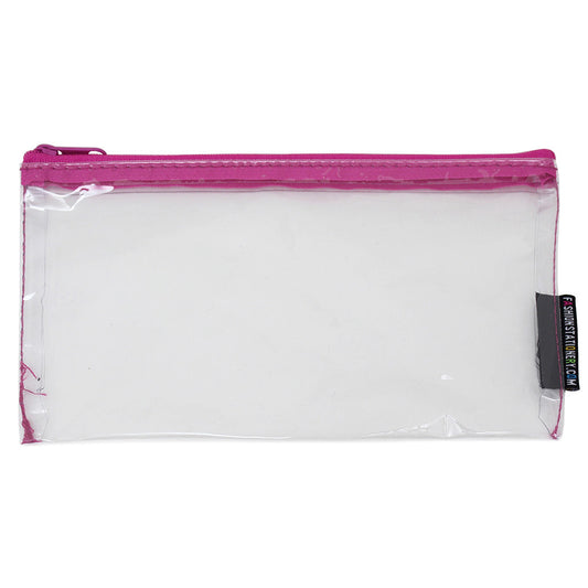 small clear flat exam pencil case pink zip