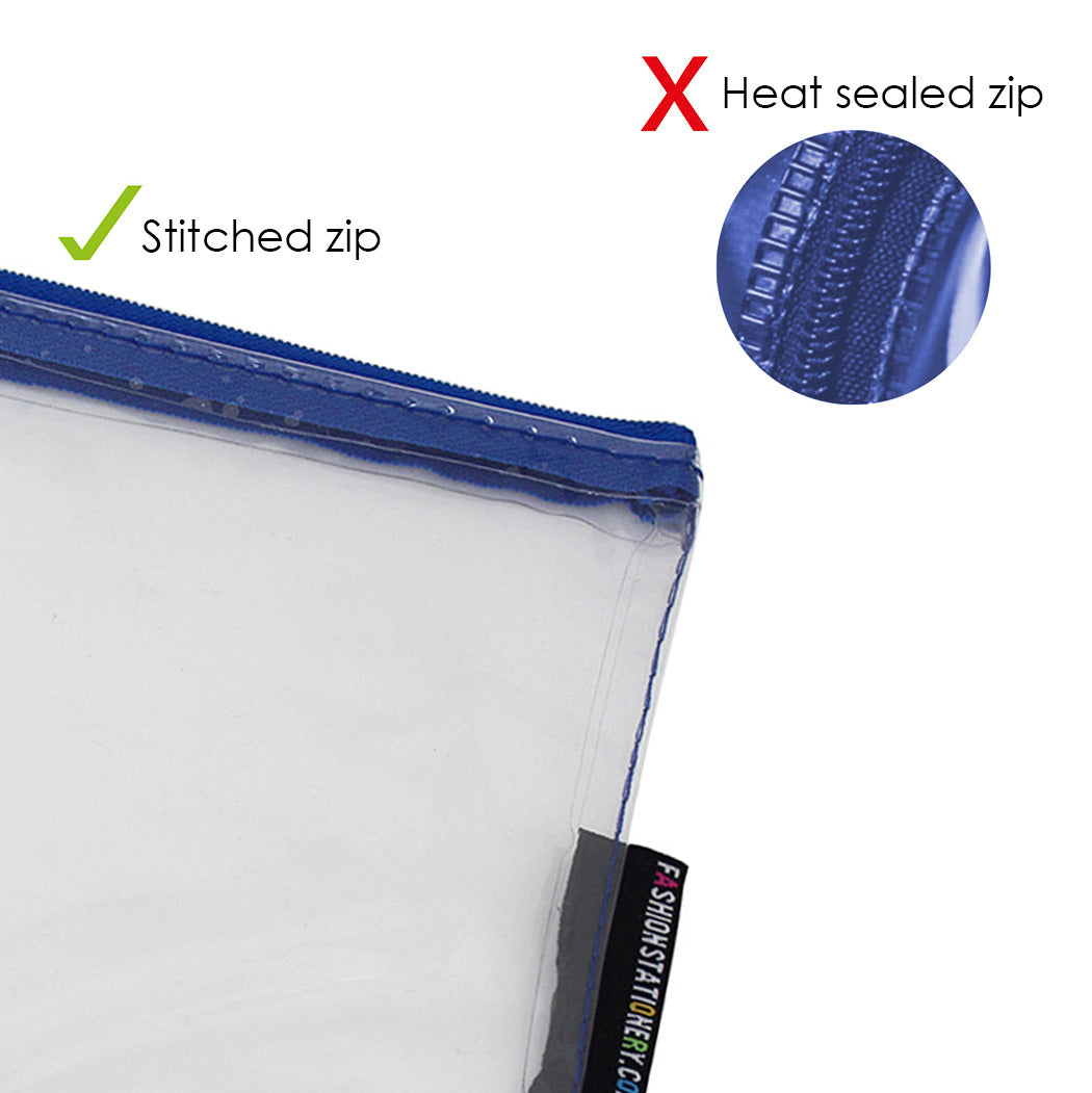 small clear flat exam pencil case blue zip