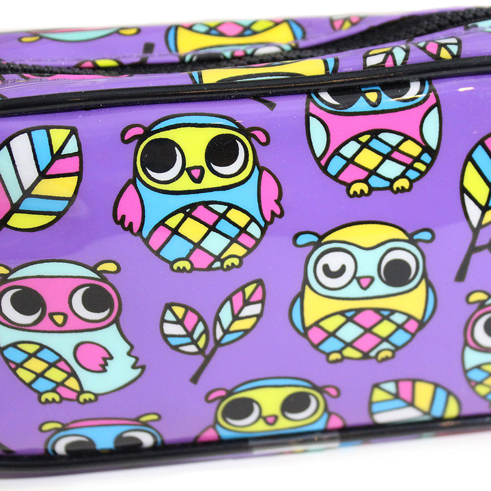 Rectangular cute owls purple pencil case girls school