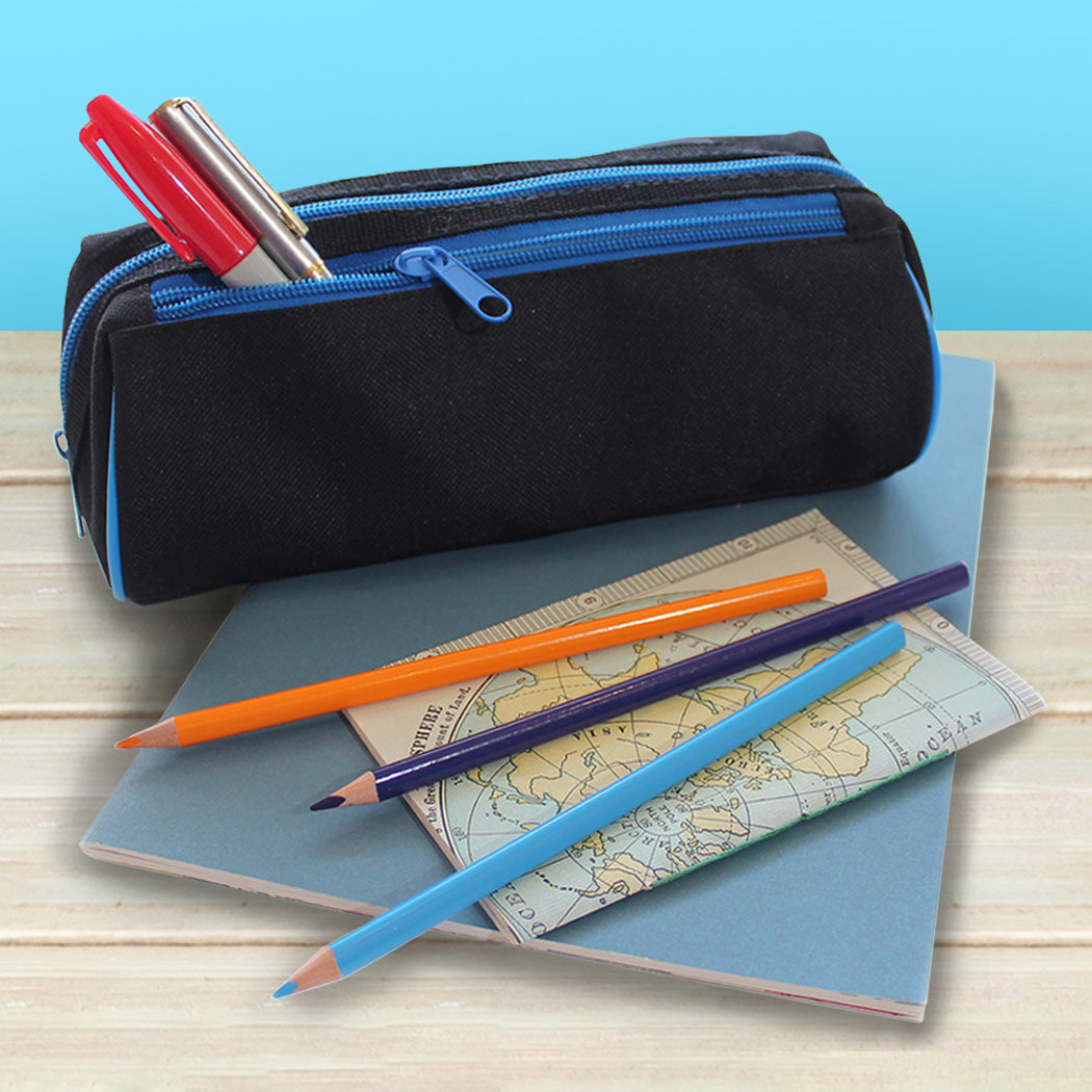 Black Pencil Case 2 Blue Zips Boys Girls