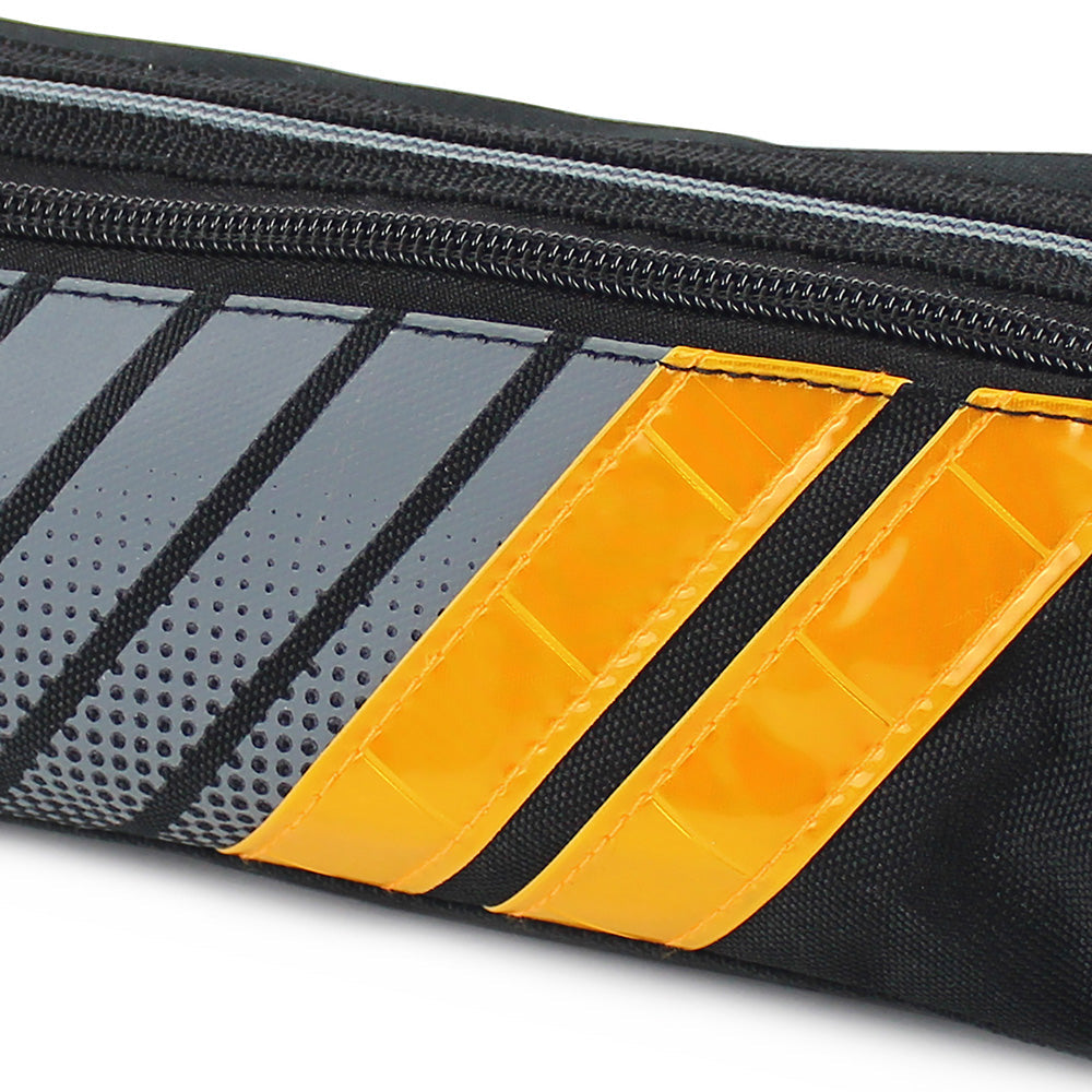 Sporty black pencil case with reflective yellow stripes