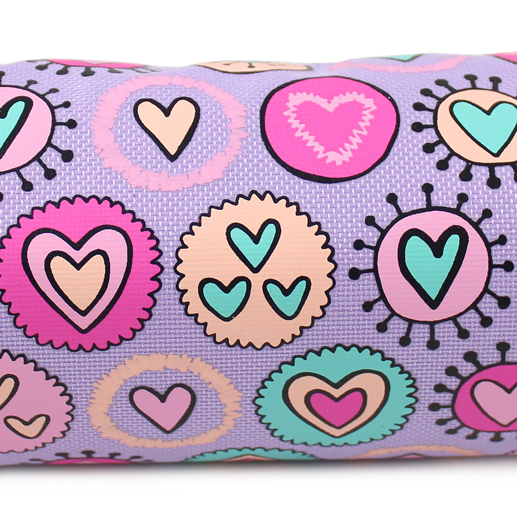 Lilac pink hearts barrel pencil case girls school