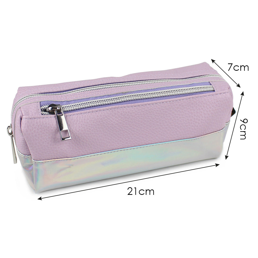 lilac large capacity pencil case iridescent panel 2 zips