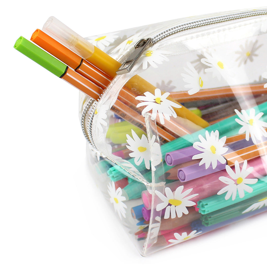 large clear daisy pencil case makeup toiletry bag