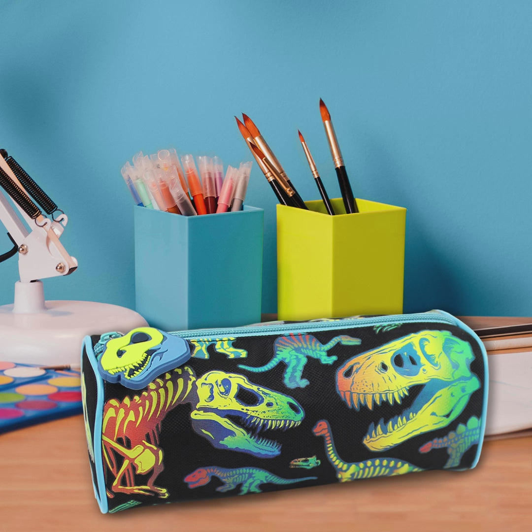 neon dinosaurs black pencil case boys girls school stationery