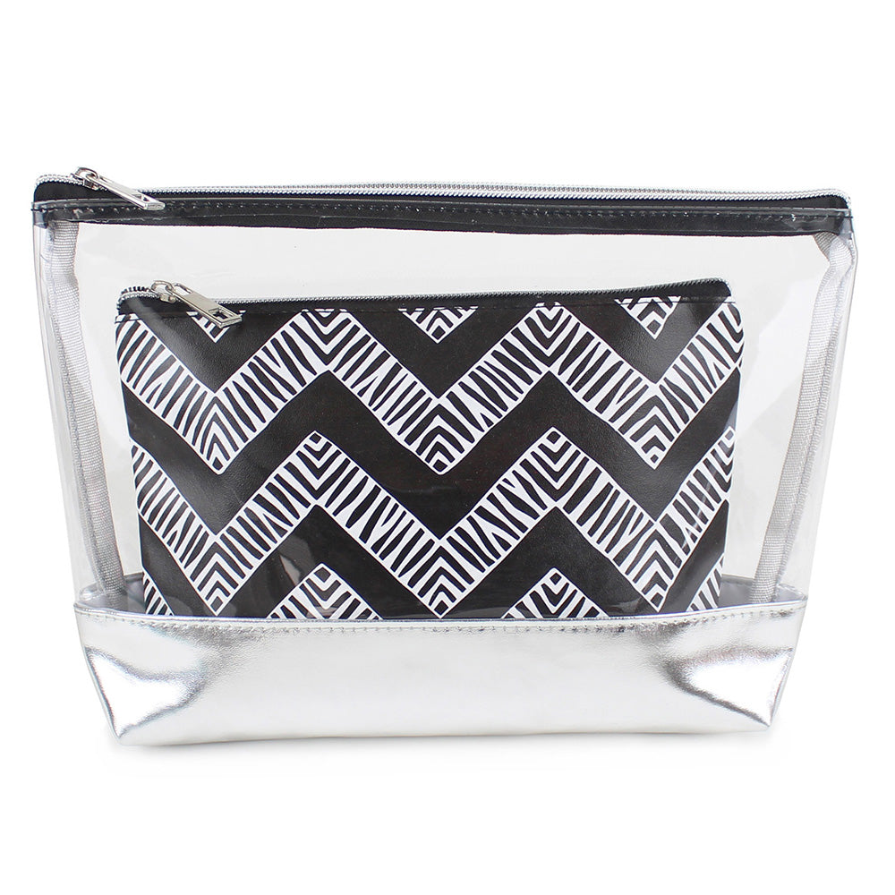 2 Piece toiletry makeup bag zig zag women girls