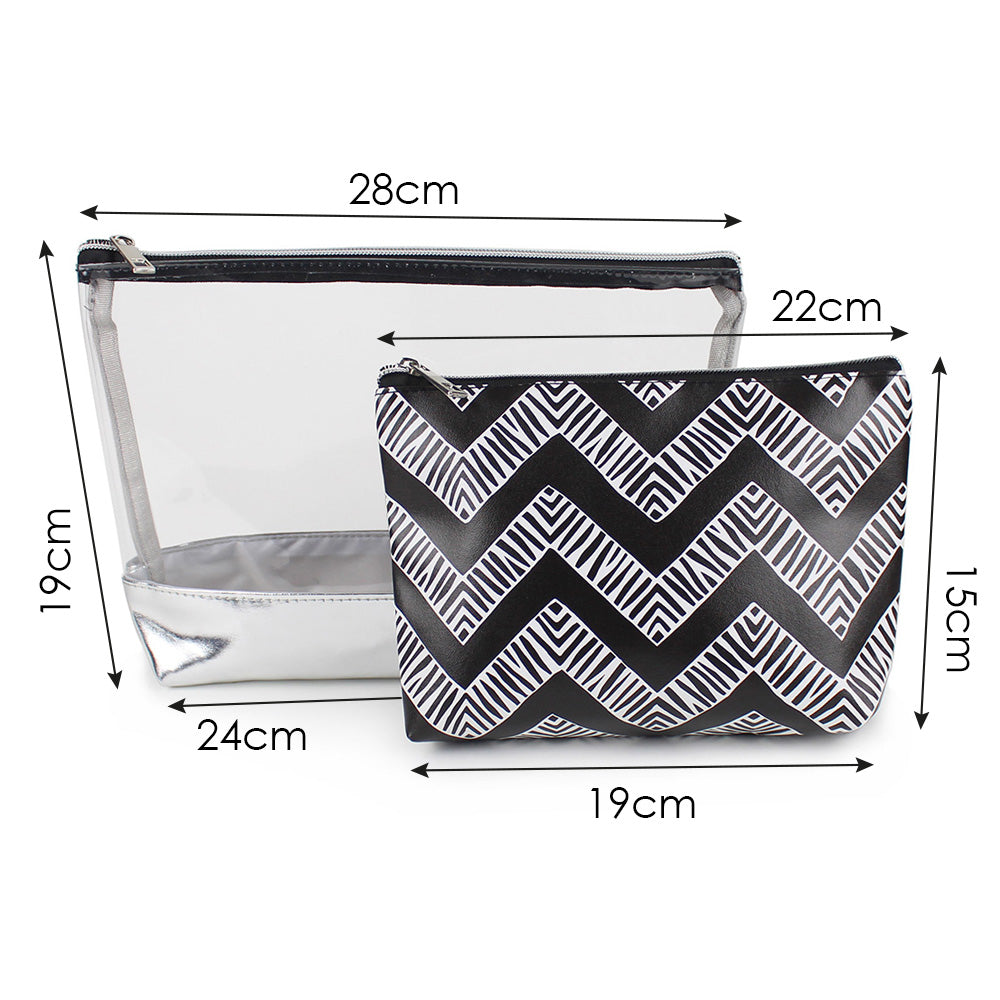 2 Piece toiletry makeup bag zig zag women girls