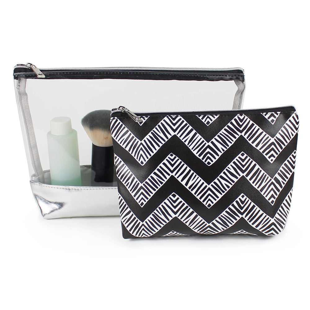 2 Piece toiletry makeup bag zig zag women girls