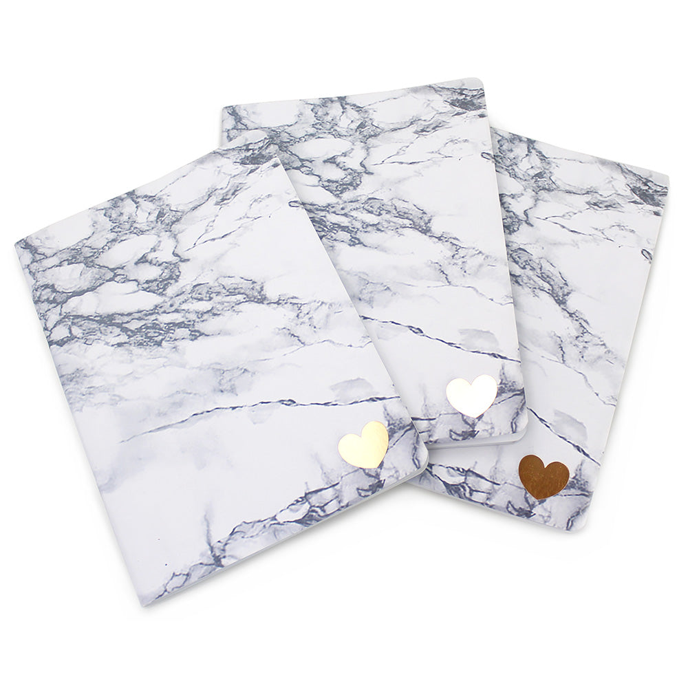 3x white marble notebooks girls teens student notepad stationery