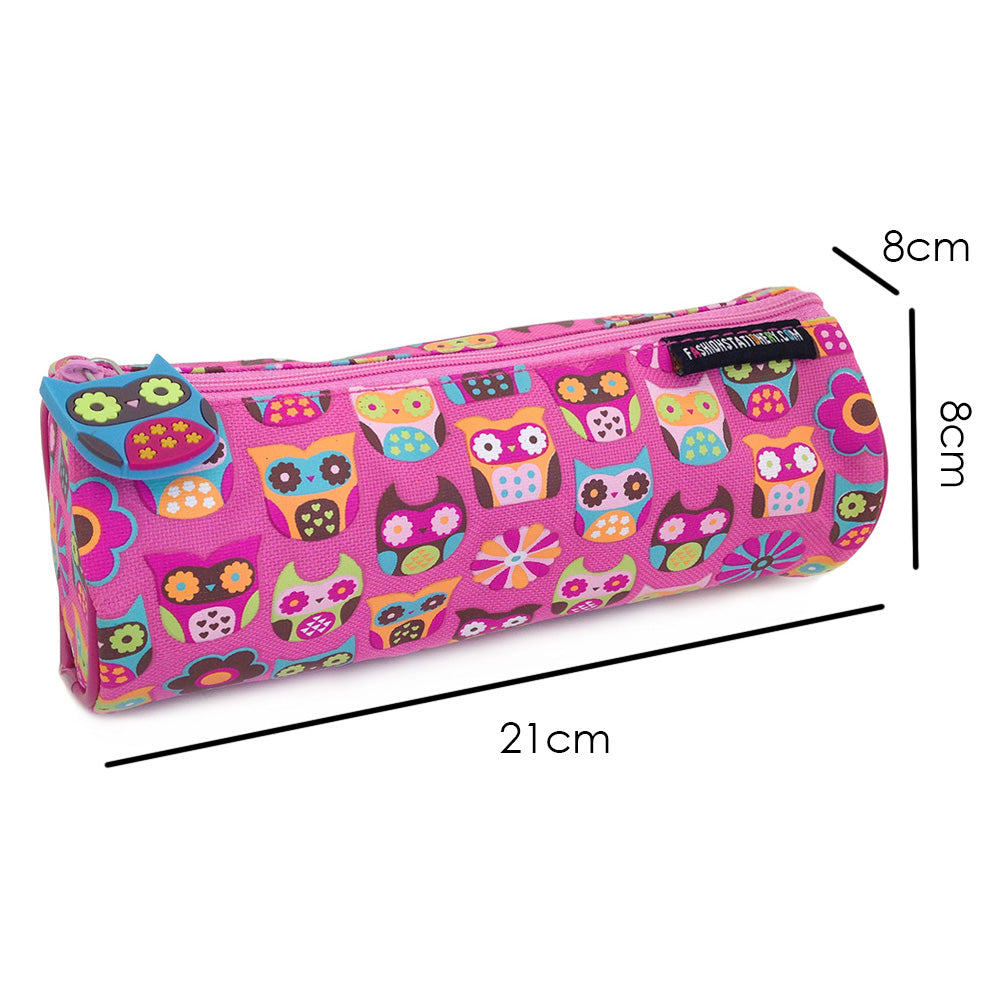 Pink Owl Pencil Case Girls Kids Barrel Pencil Cases