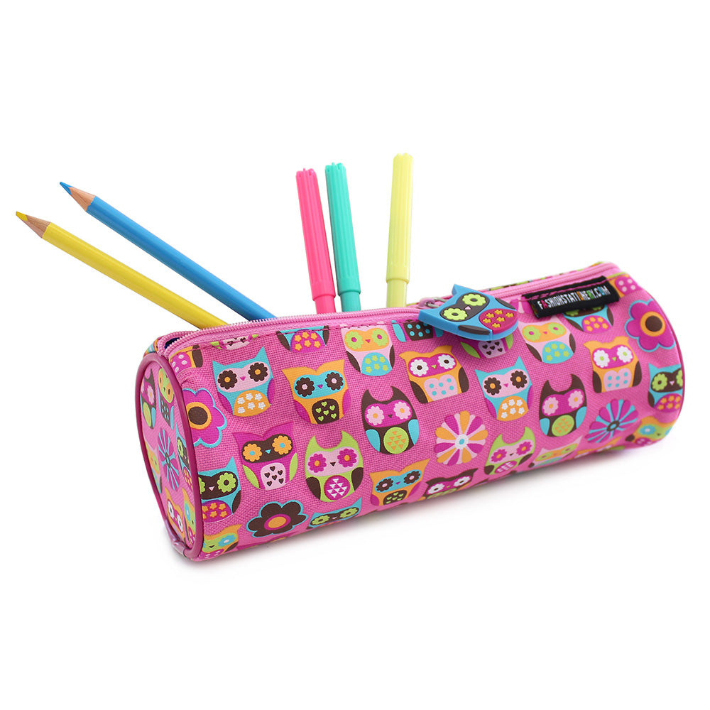 Pink Owl Pencil Case Girls Kids Barrel Pencil Cases