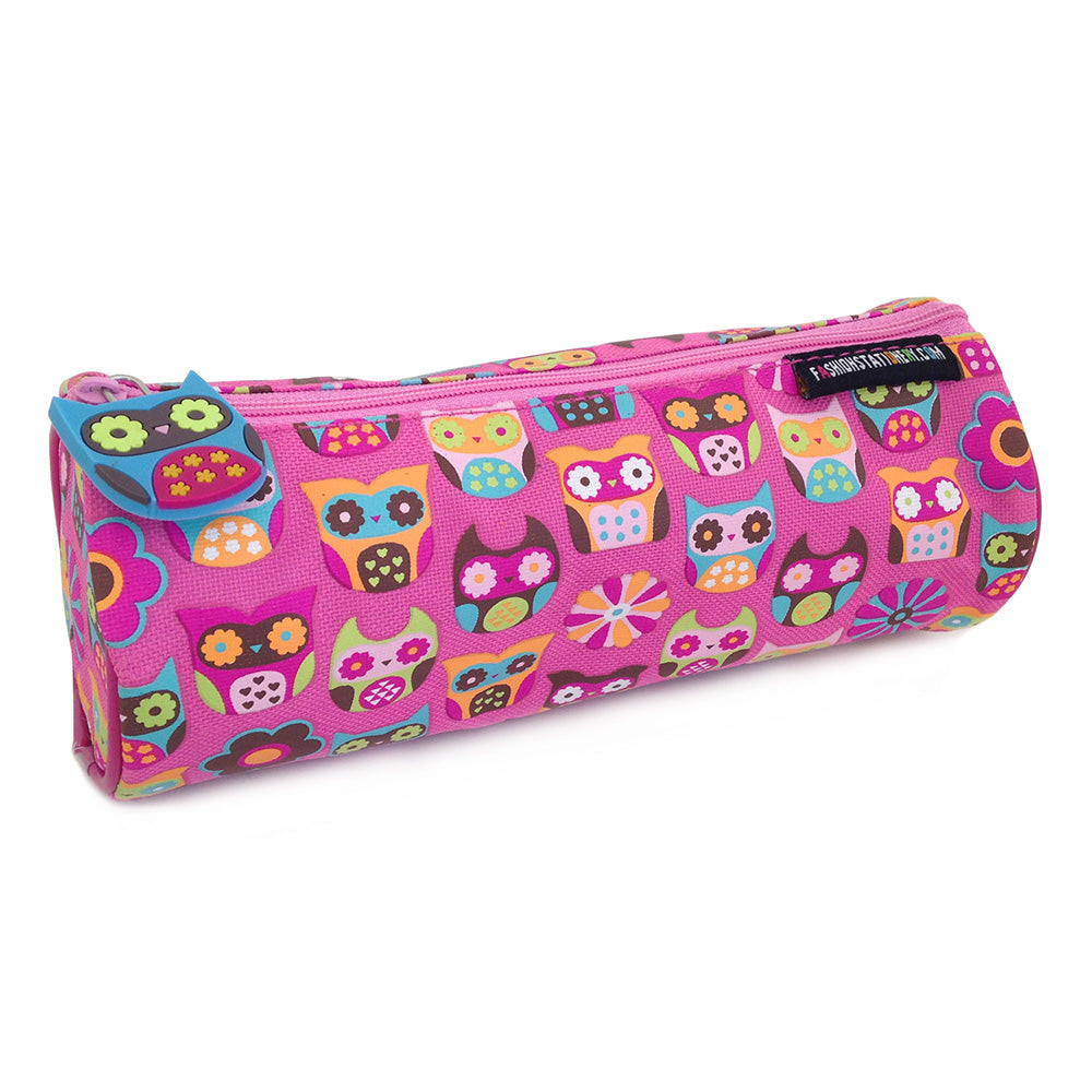 Pink Owl Pencil Case Girls Kids Barrel Pencil Cases