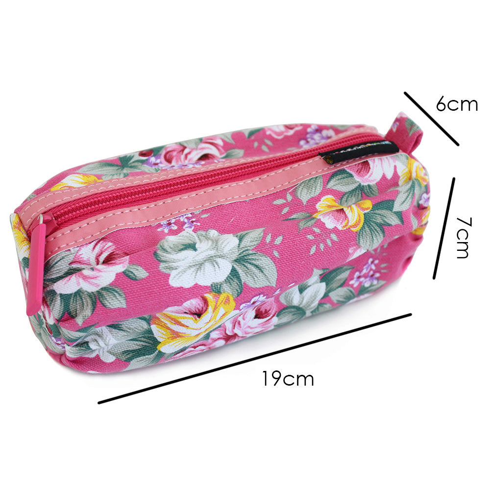Pink Canvas Floral Small Pencil Case Women Girls