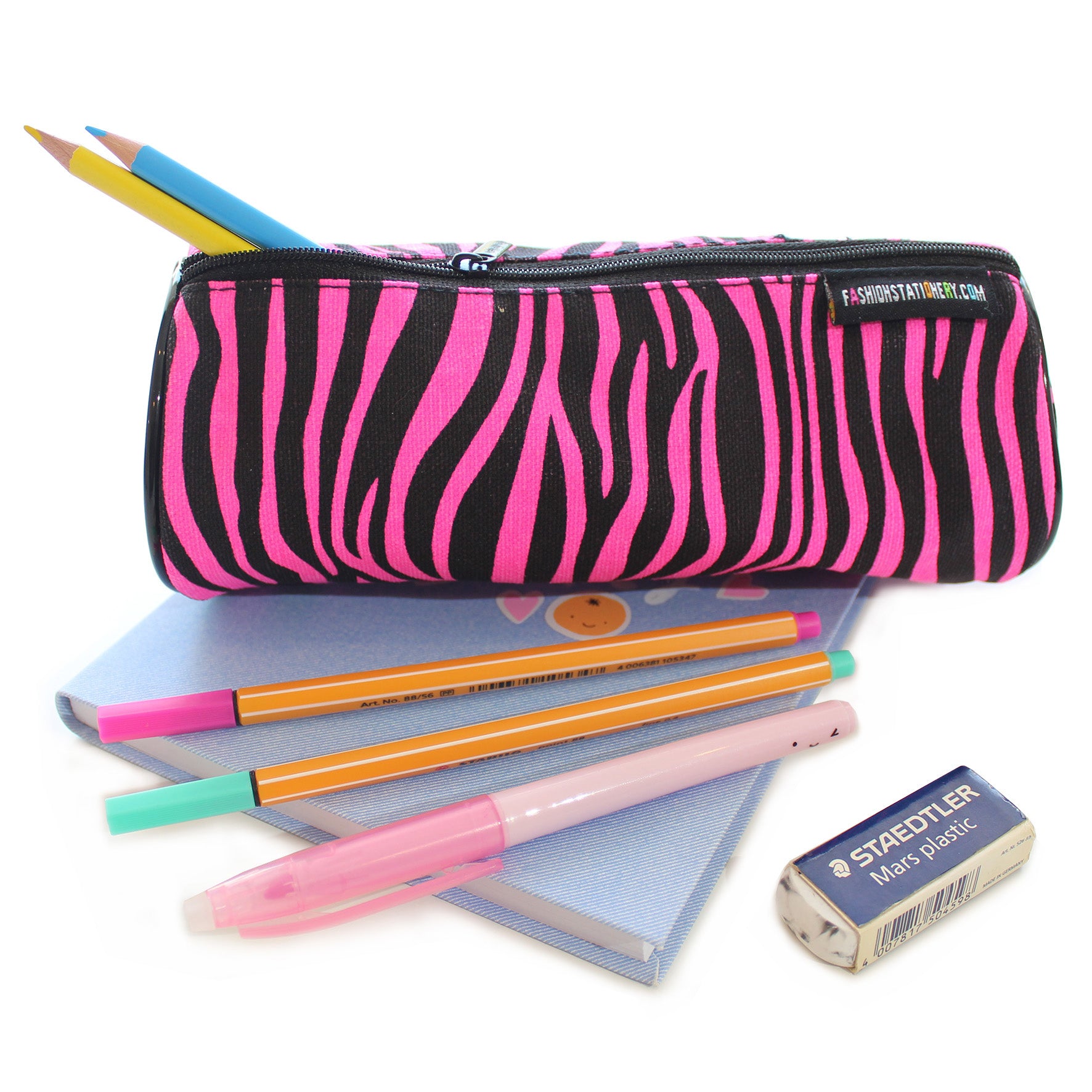 Zebra Pink Canvas Pencil Case Boys Girls Teenagers 