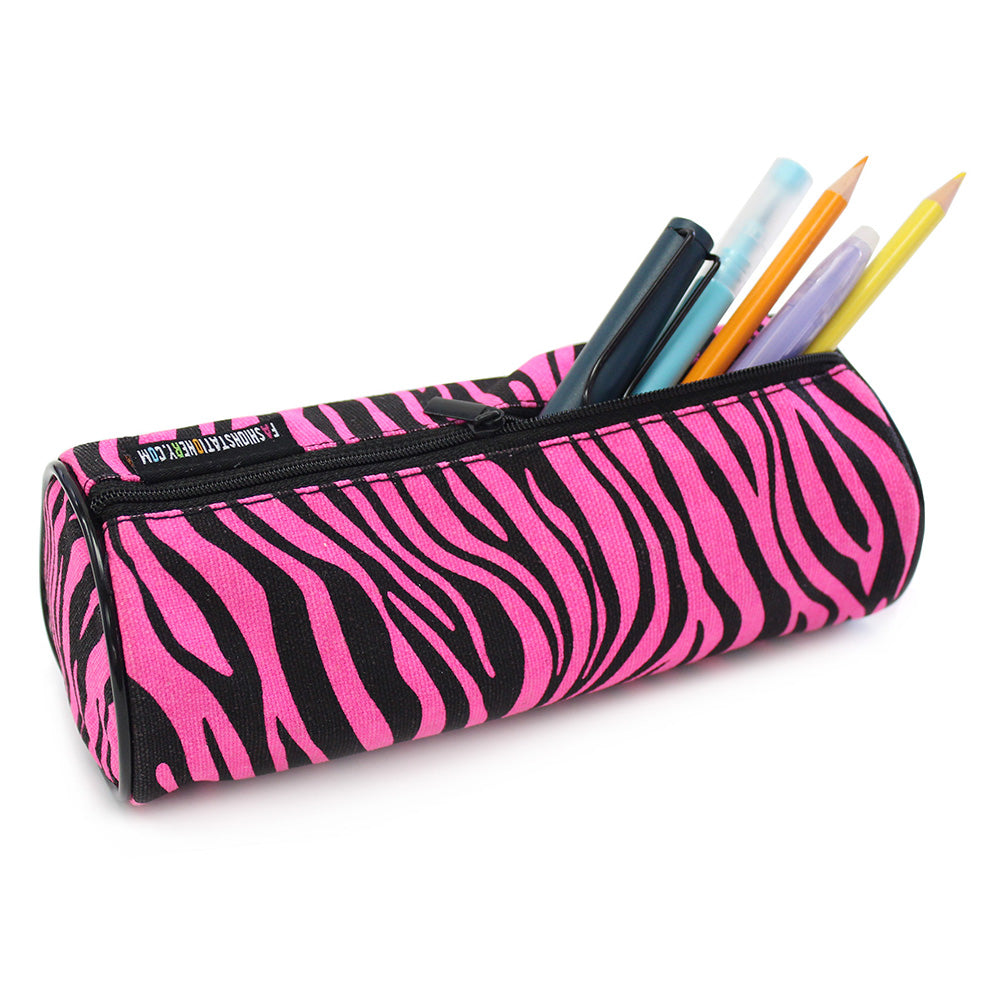 Zebra Pink Canvas Pencil Case Boys Girls Teenagers 