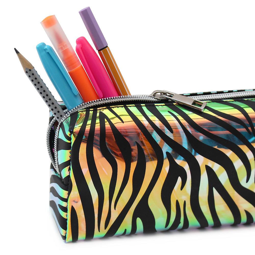 iridescent zebra pencil case women girls teenagers