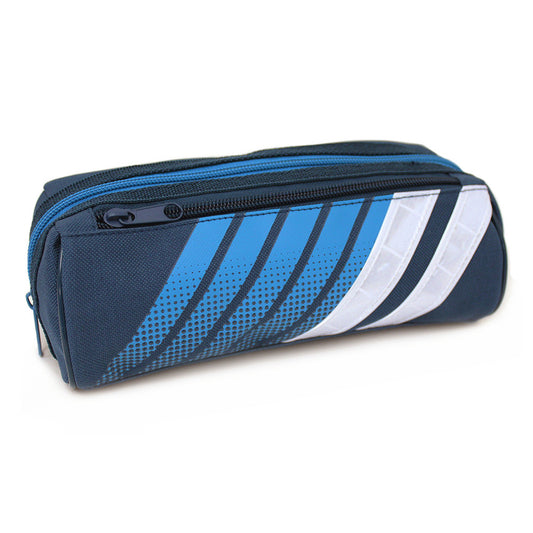 Sporty blue pencil case reflective white stripes boys girls