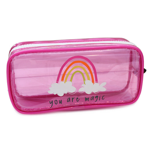 pink clear rectangular pencil case teenagers girls