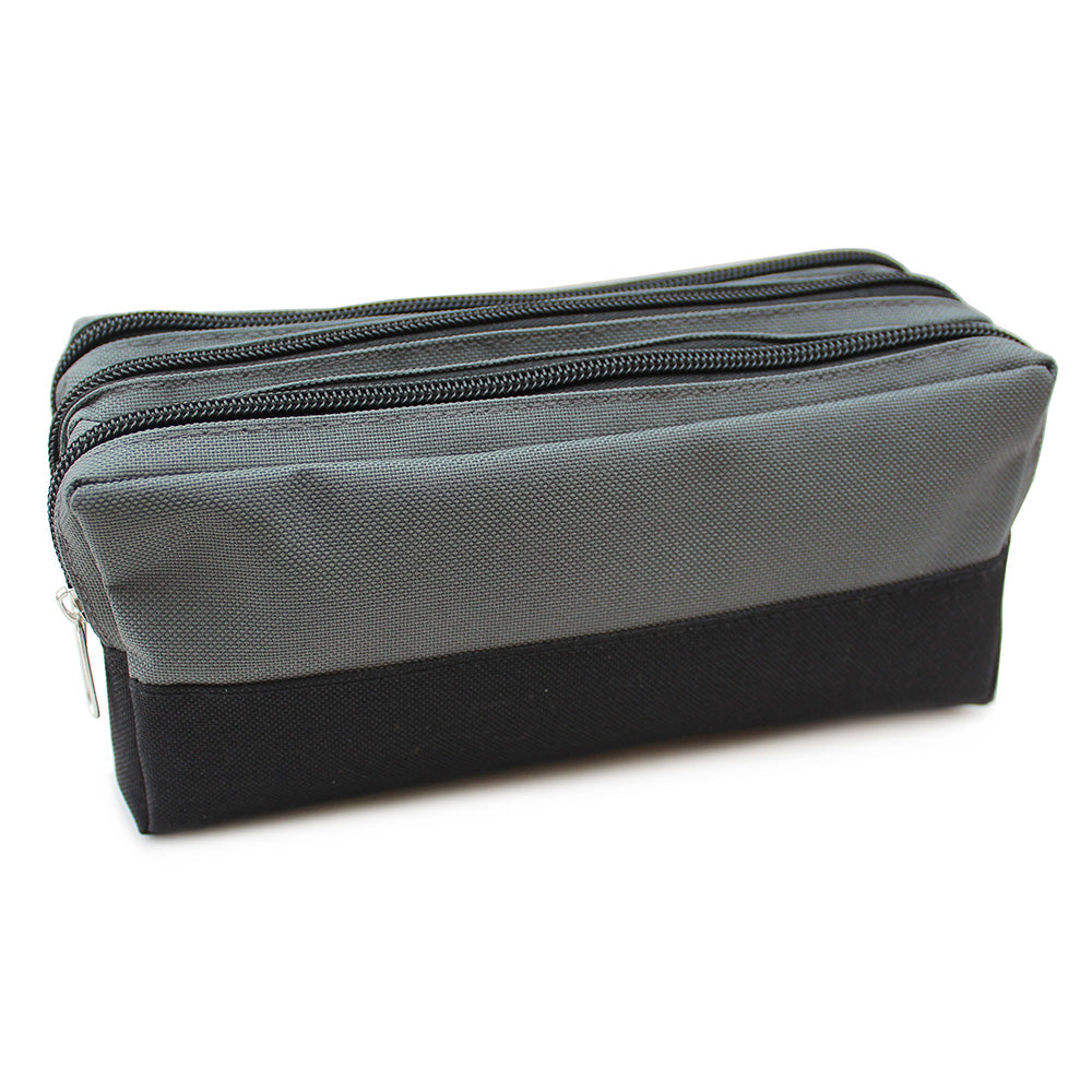 grey black 3 zips large capacity pencil case boys girls