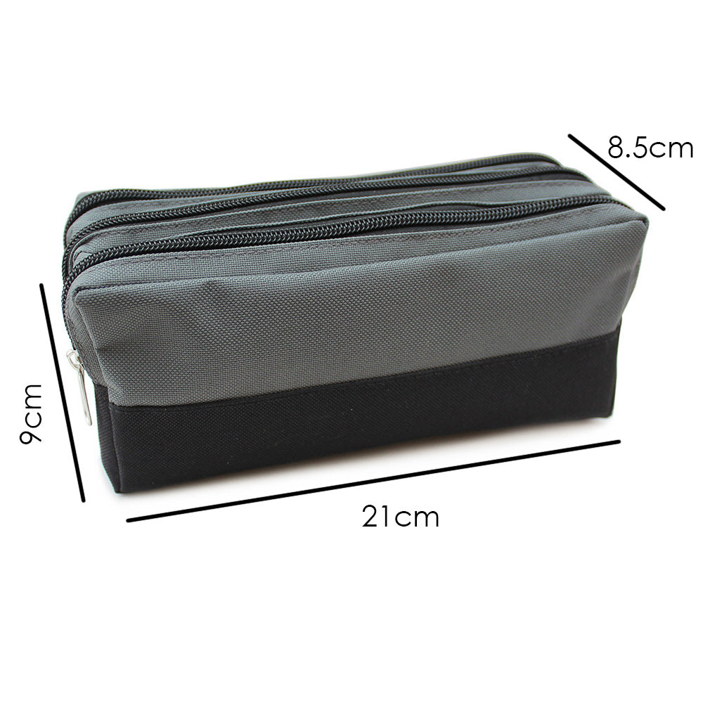 grey black 3 zips large capacity pencil case boys girls