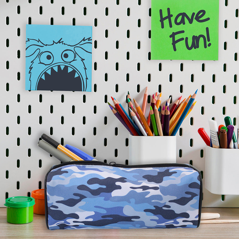 blue camouflage pencil case teenagers boys girls