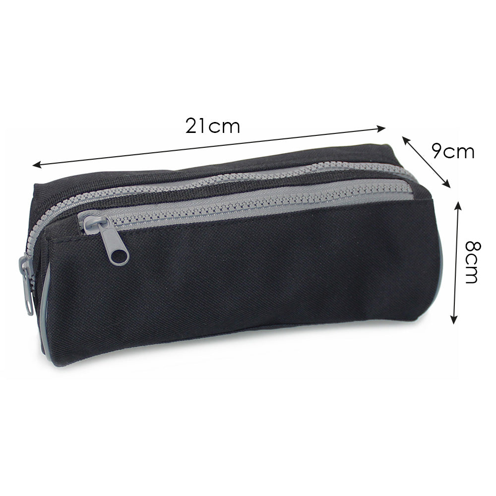 Black Pencil Case 2 Grey Zips Boys Girls