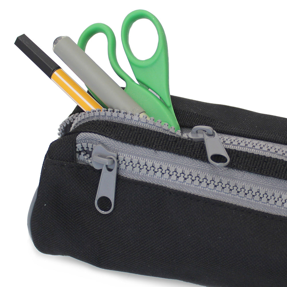 Black Pencil Case 2 Grey Zips Boys Girls