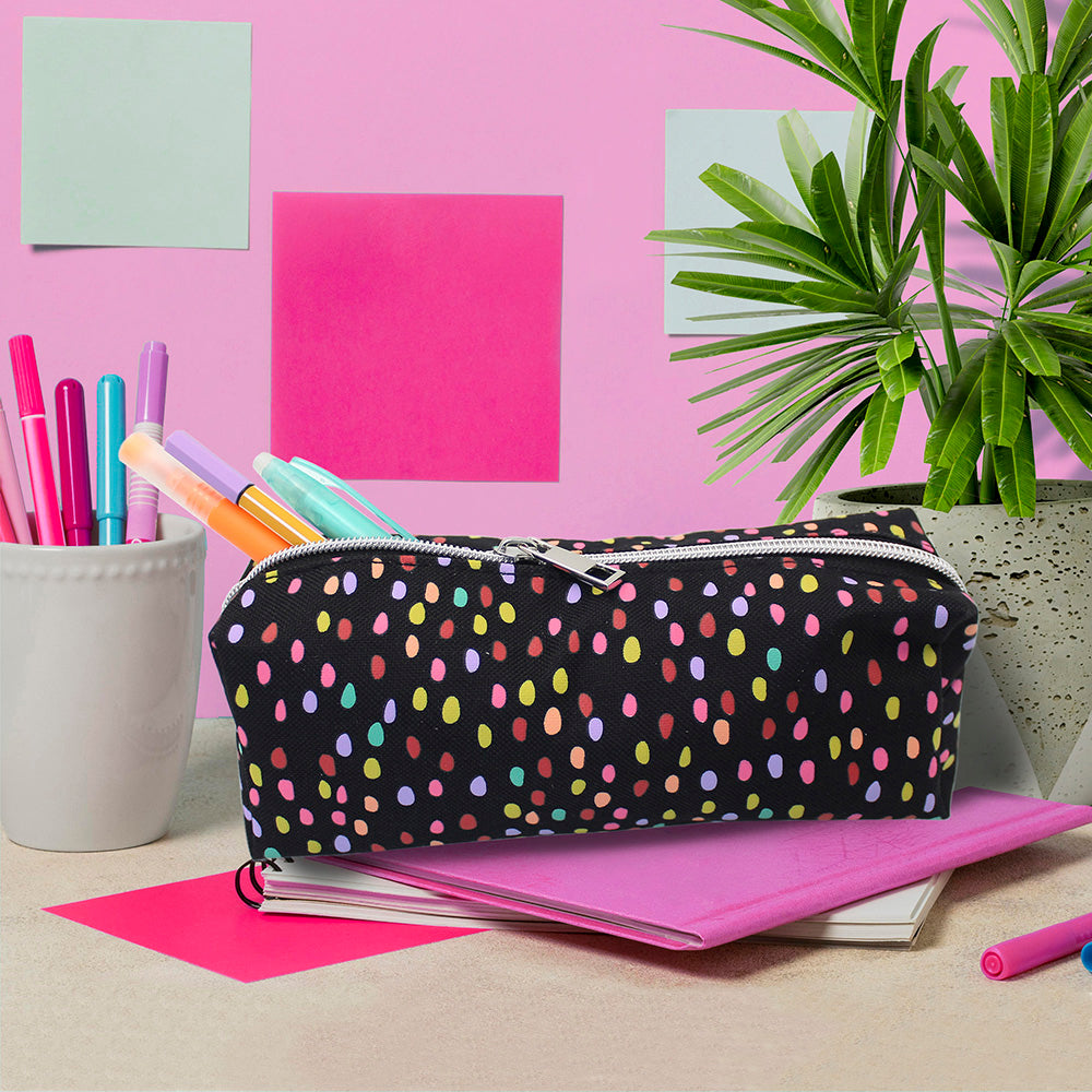 rainbow spots black pencil case girls women makeup bag