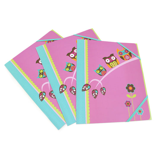 3 Pack a4 Owl Document Wallets School Office Home