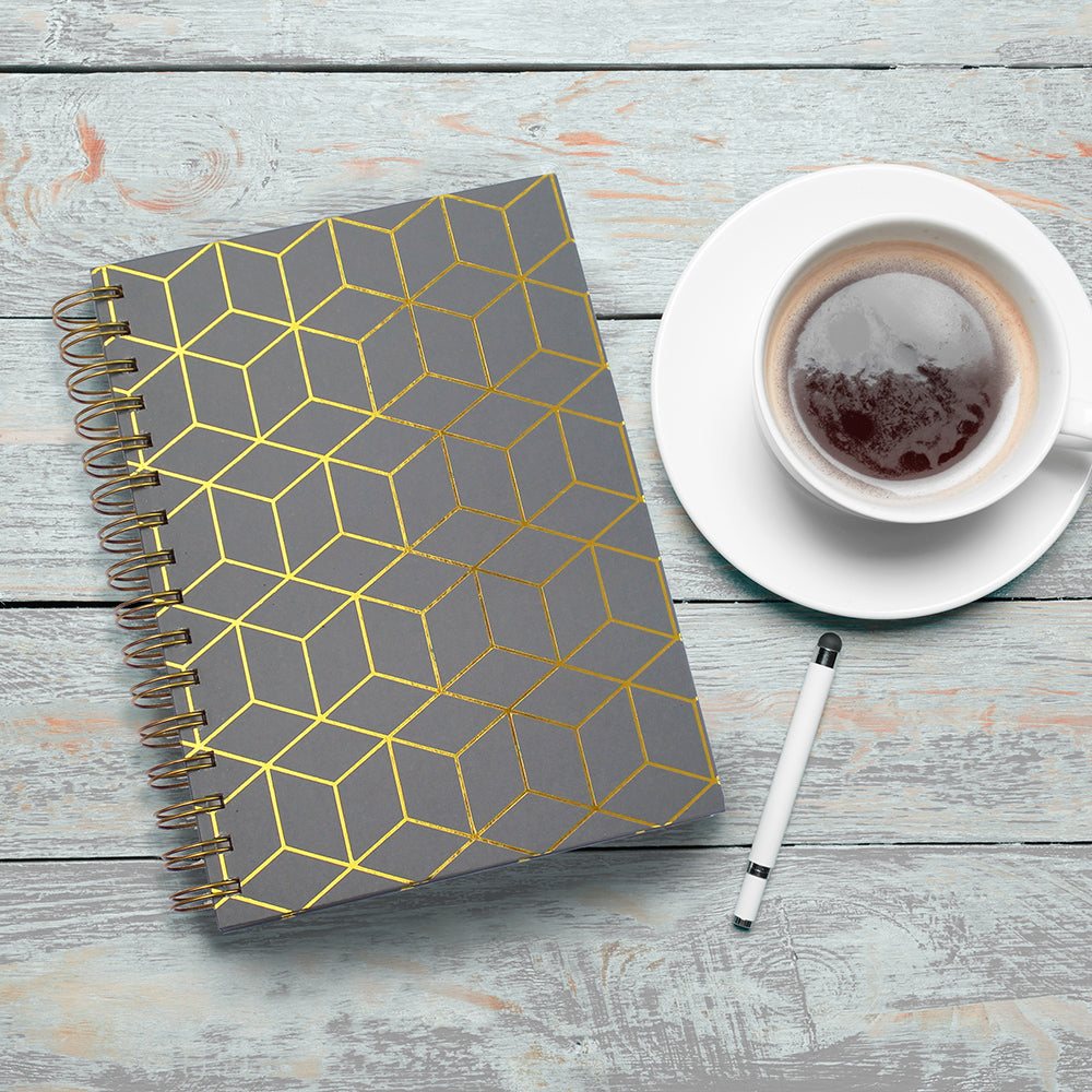 Grey Geometric A5 Lined Hardback Notebook Women Girls