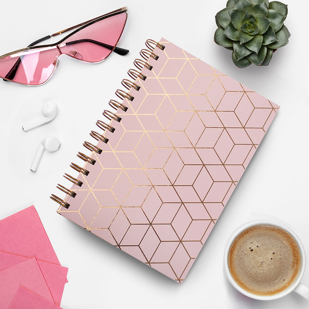 Pink Geometric A5 Lined Hardback Notebook Women Girls