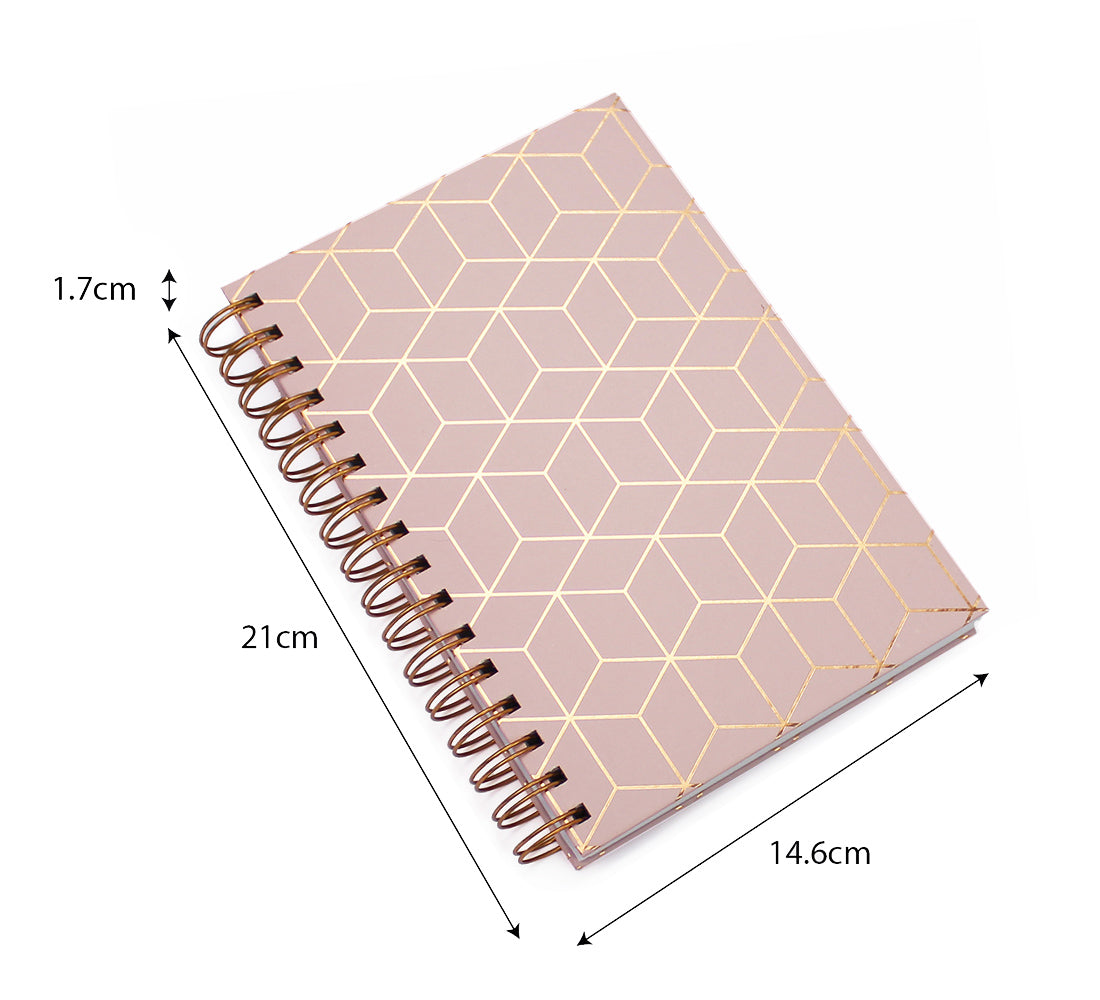 Pink Geometric A5 Lined Hardback Notebook Women Girls